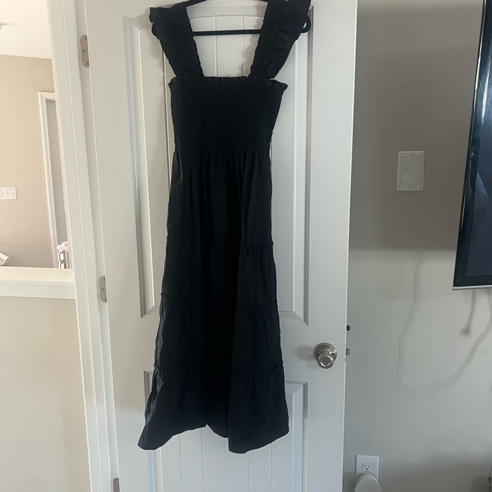 Quince Women 100% Organic Cotton Smocked Midi Dress Black Basic Sleeveless S NWT - Picture 4 of 4